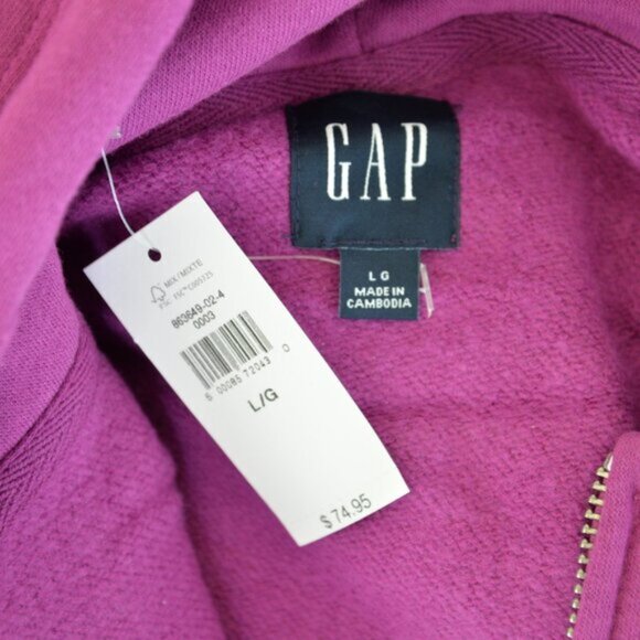 NWT Gap Vintage Soft Cropped Full-Zip Hoodie Rose Pink Verbana Sz L - Picture 4 of 7